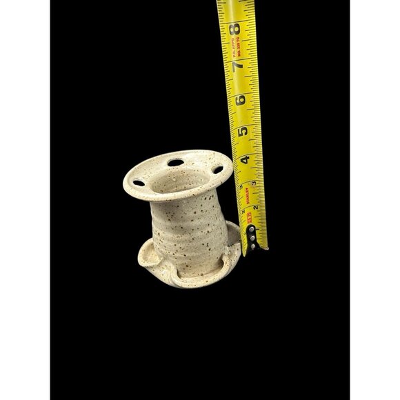 Hand thrown Pottery Stoneware 4 Slot Toothbrush Holder Natural w Brown Speckles - Picture 7 of 8